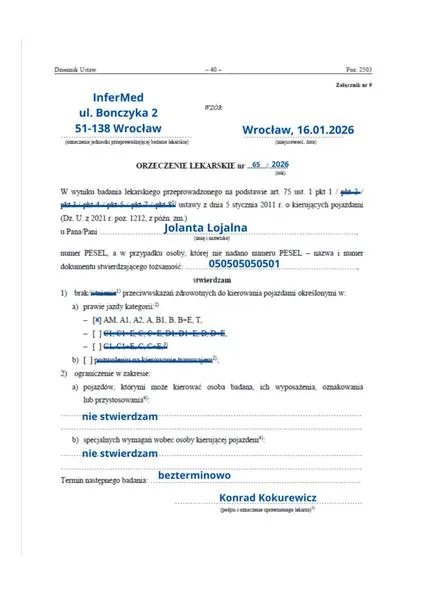 Zaświadczenie do prawa jazdy
